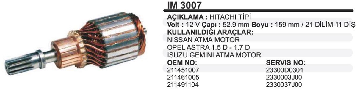 Marş Kollektörü 12v Nissan Isuzu-53-159-11--ım3007 | Ith Im3007