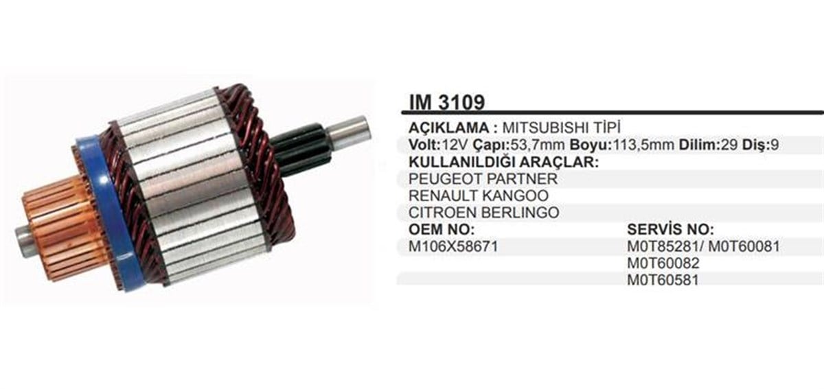 Marş Kollektörü 12v Nissan-peugeot Partner Berlingo Renault Kango 1,5 Dci -53.7x113.5x9 | Martek Im3109