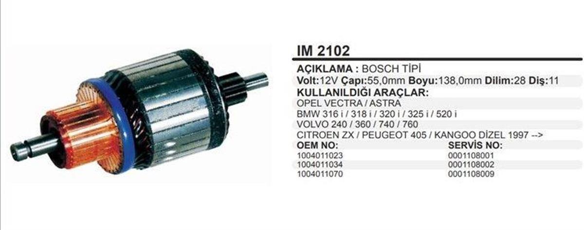 Marş Kollektörü 12v Opel Astra Doblo 55x138x11 | Martek Im2102