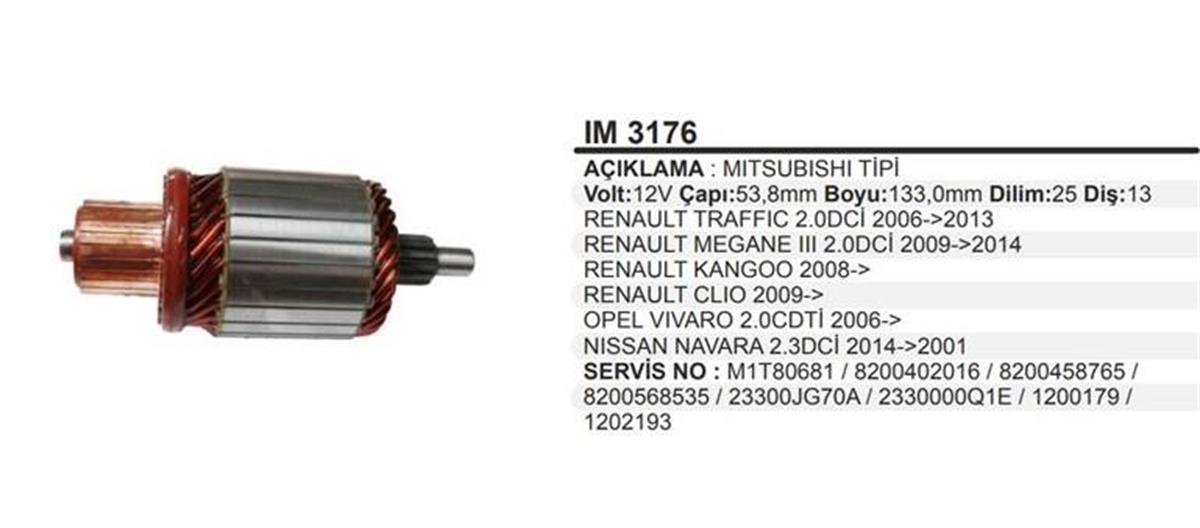 Marş Kollektörü 12v Opel Nissan Reno Trafic 53,5-133-13 | Martek Im3176