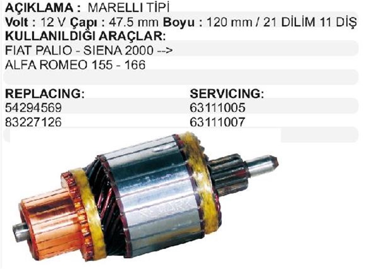 Marş Kollektörü 12v Palio 47.5*120*11 83227126 | Mako 83227126