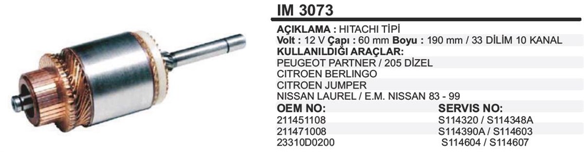 Marş Kollektörü 12v Pejo Berlin Kango-60-190-10 | Ith Im3073
