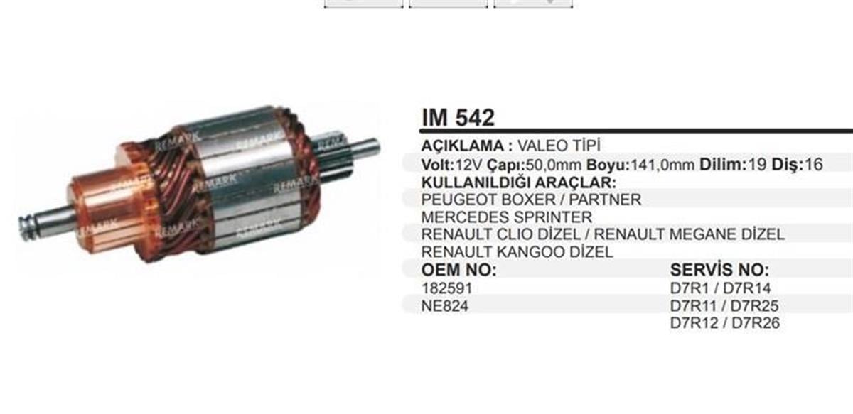 Marş Kollektörü 12v Peugeot Cıt D7r Partner Boxer Starex Kıa Master.50x141.5x16 Hyundai Starex Mb Sprinter Peugeot Boxer Renaul | Martek Im542