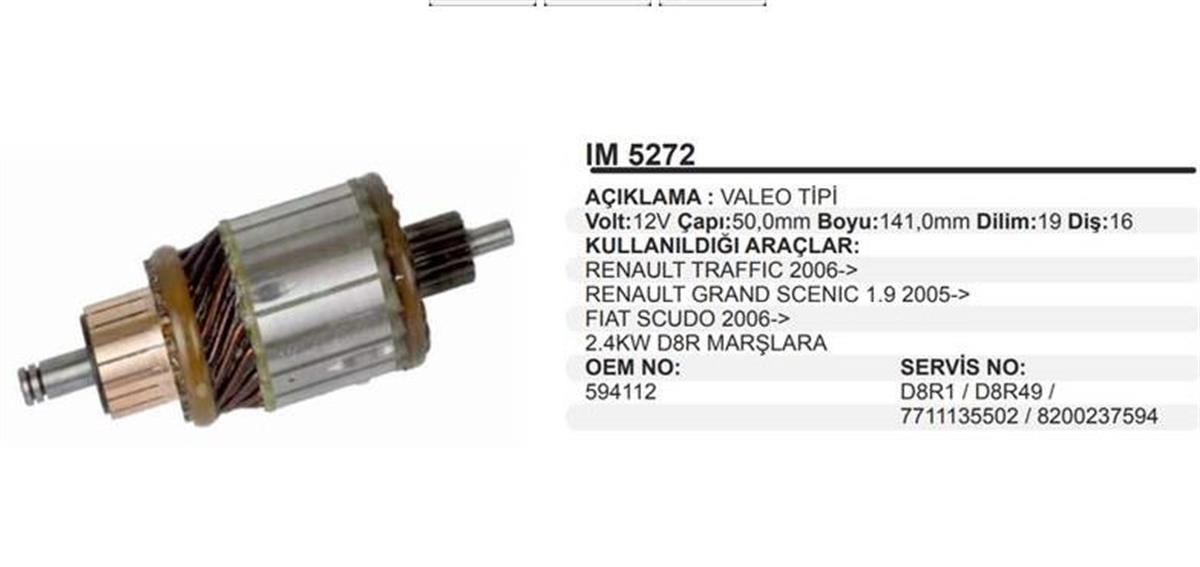 Marş Kollektörü 12v Peugeot Cıt D7r Partner Boxer Starex Kıa Master.50x141.5x16 Hyundai Starex Mb Sprinter Peugeot Boxer Renaul | Martek Im5272