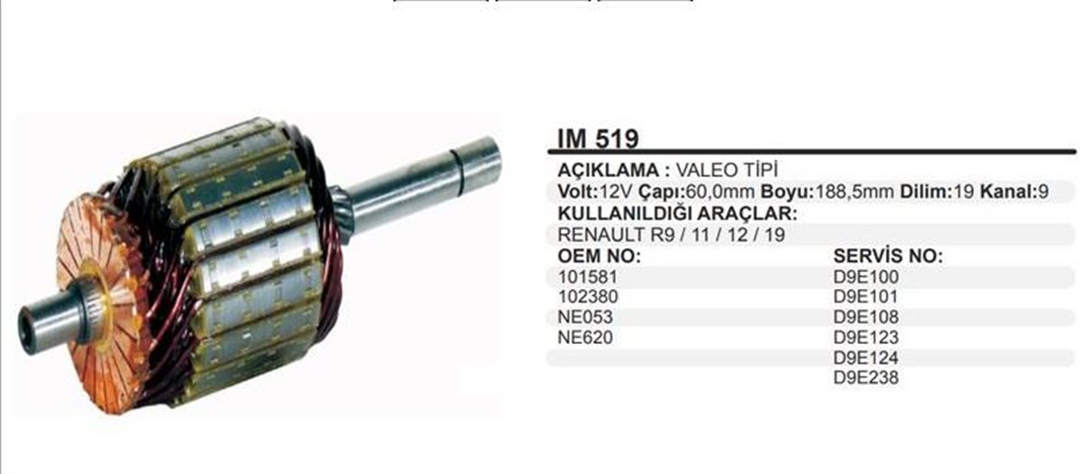 Marş Kollektörü 12v R12 R9 R11 R19 -valeotip 60x188.5x9 | Martek Im519