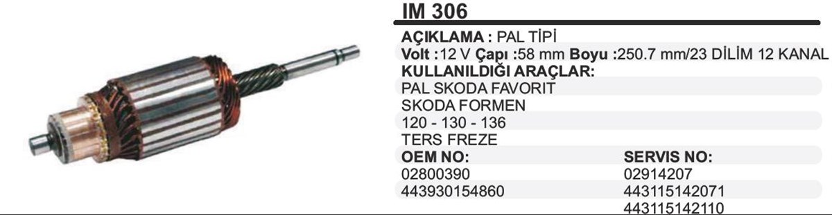 Marş Kollektörü 12v Skoda Favorit Formen İnce Mil | Ith Im306a