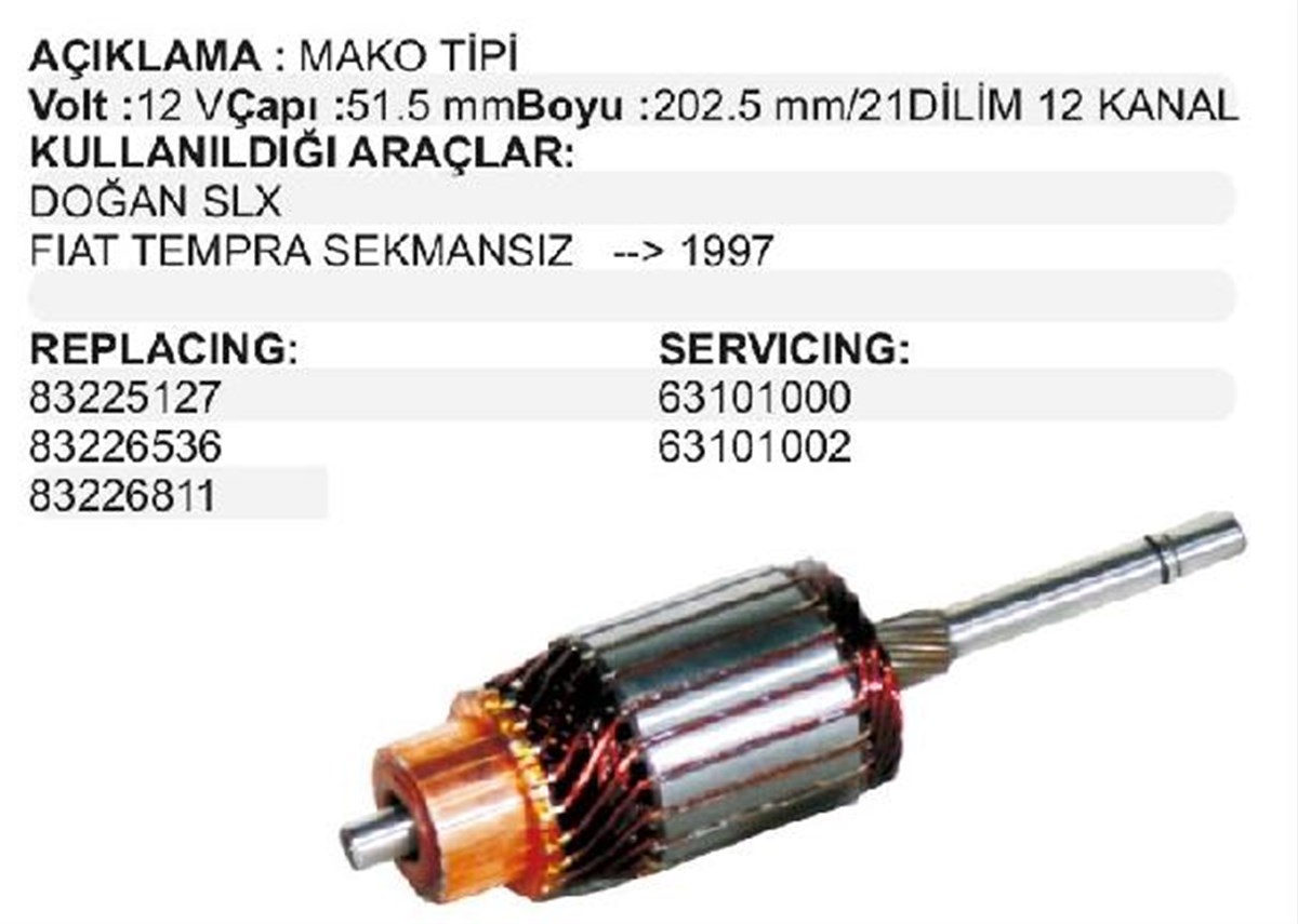 Marş Kollektörü 12v Slx Dkş Sekmansız Uno 83225127 | Mako 83225127