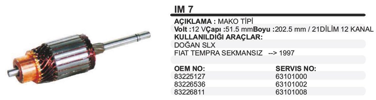 Marş Kollektörü 12v Slx-uno-127-sekmansız-52x203 Nissan Primera Hyundai Palio | Ith Im7