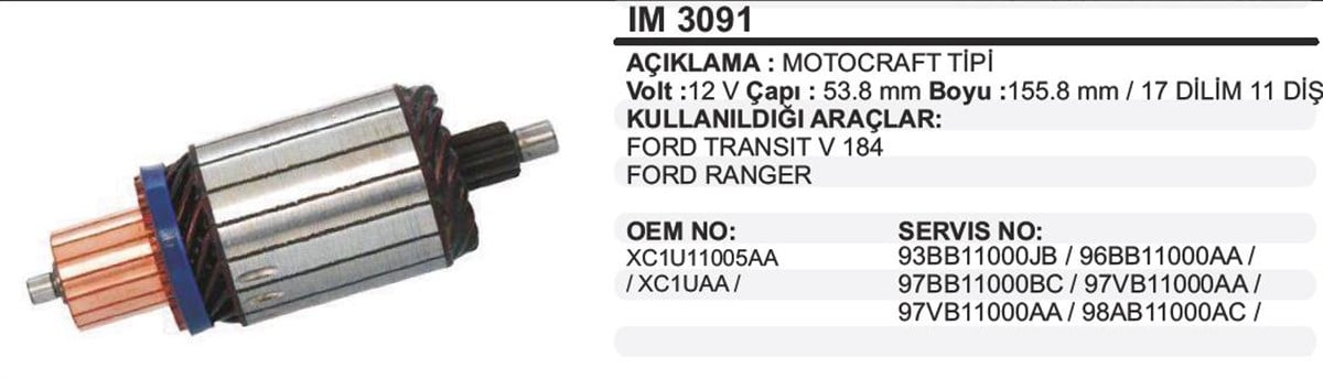Marş Kollektörü 12v Transit V184 Ford Ranger 53.8x155.8x11 | Schenna Im3091