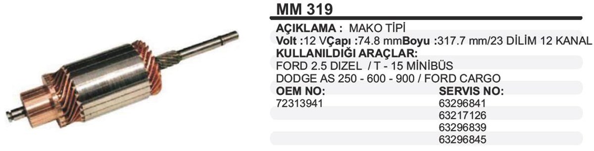 Marş Kollektörü 12v Ub Kf Cargo Ford-dodge-ub/kf(941) Ford Transit 2.5 Dizel | Ith Immm319