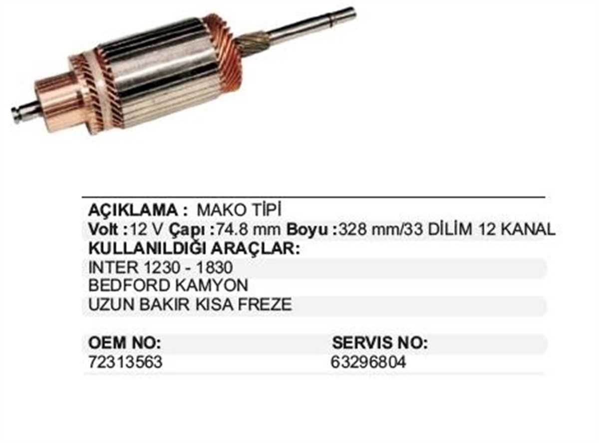 Marş Kollektörü 12v Ub Kf Inter Bedford 72313563 | Mako 72313563