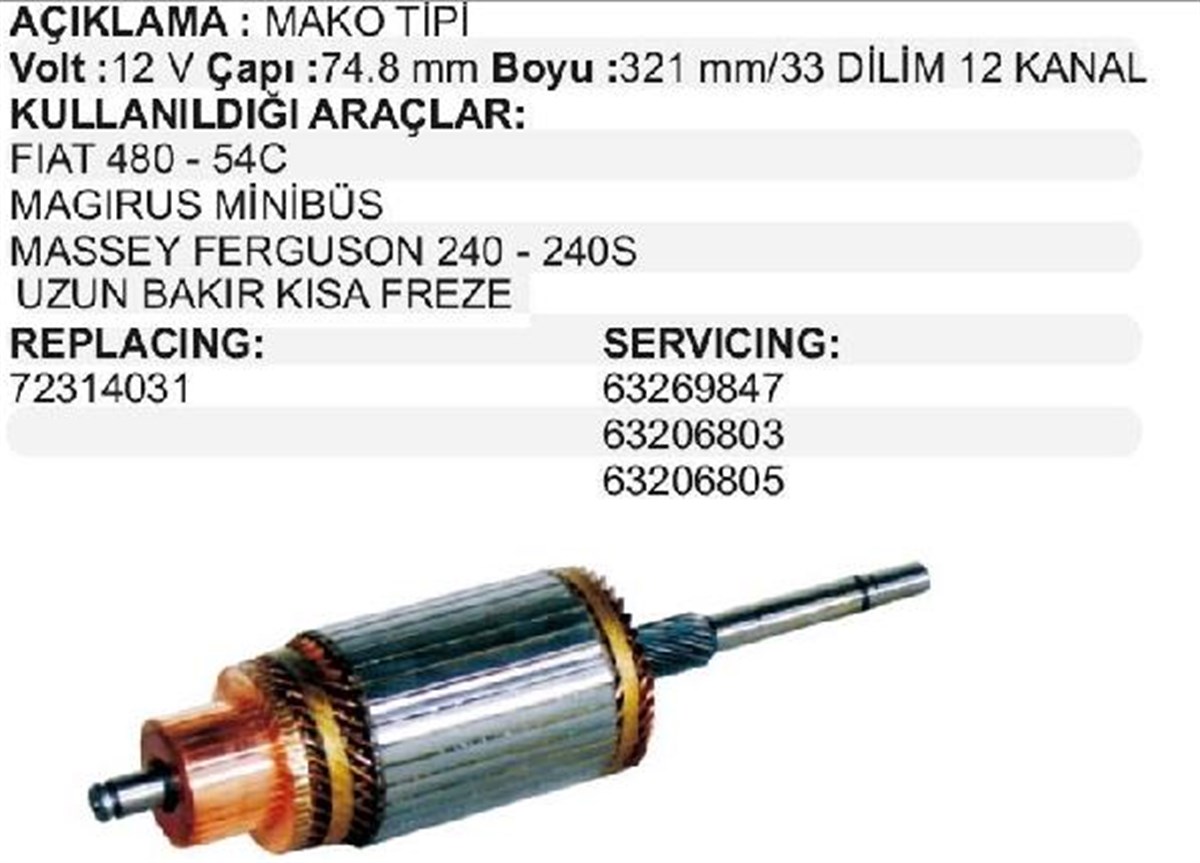 Marş Kollektörü 12v Ub Kf Magırus Mf Steyr Jonder | Mako 72314031