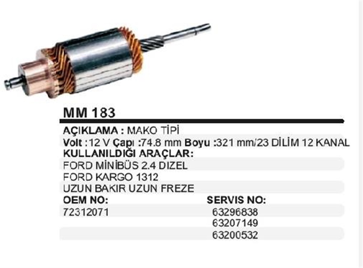 Marş Kollektörü 12v Ub Uf Ford Cargo D1210 1312 Minibüs 2.4dizel 72312071 | Mako 72312071