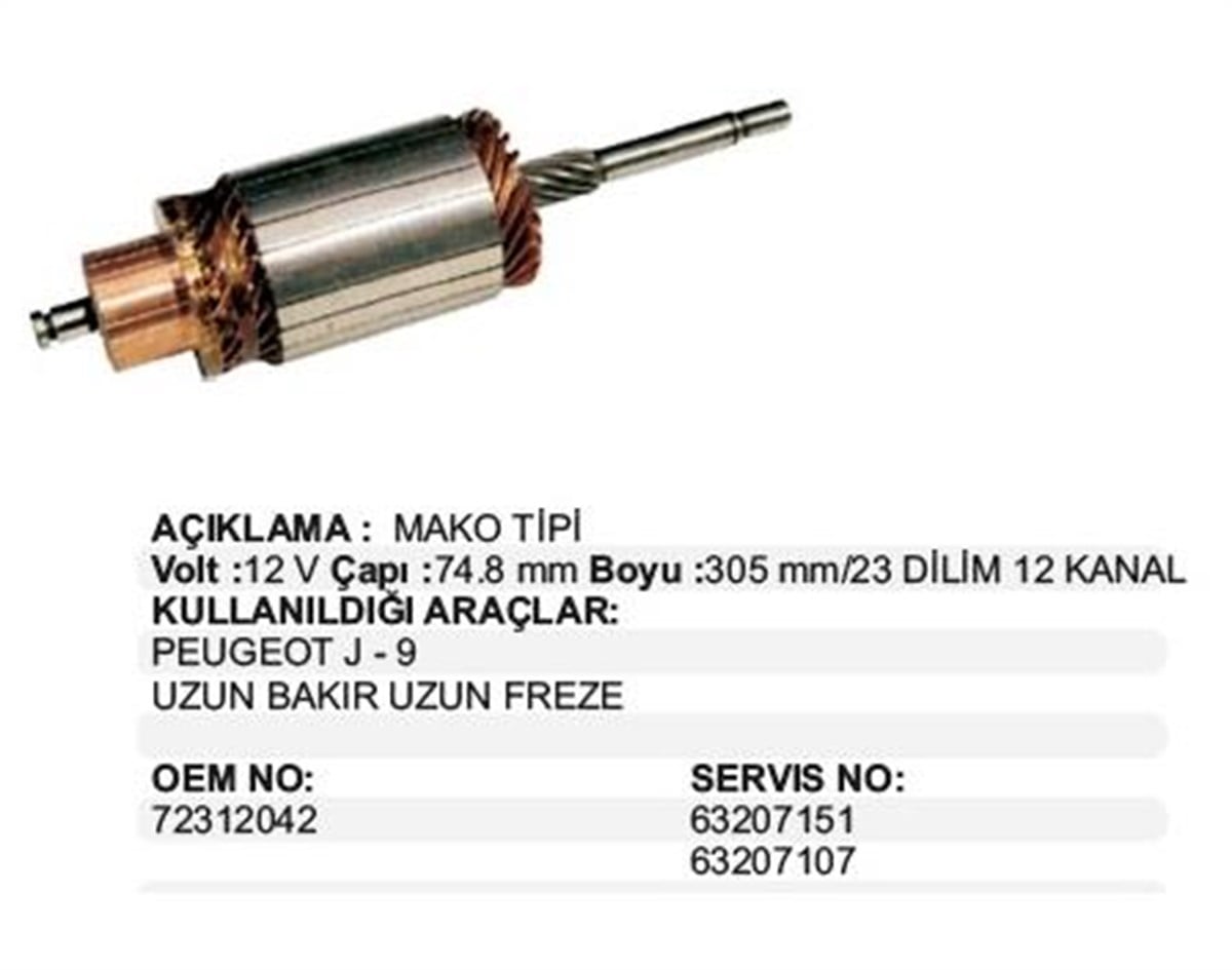 Marş Kollektörü 12v Ub Uf Peugeot J9 Em İnce Mil | Mako 72312042