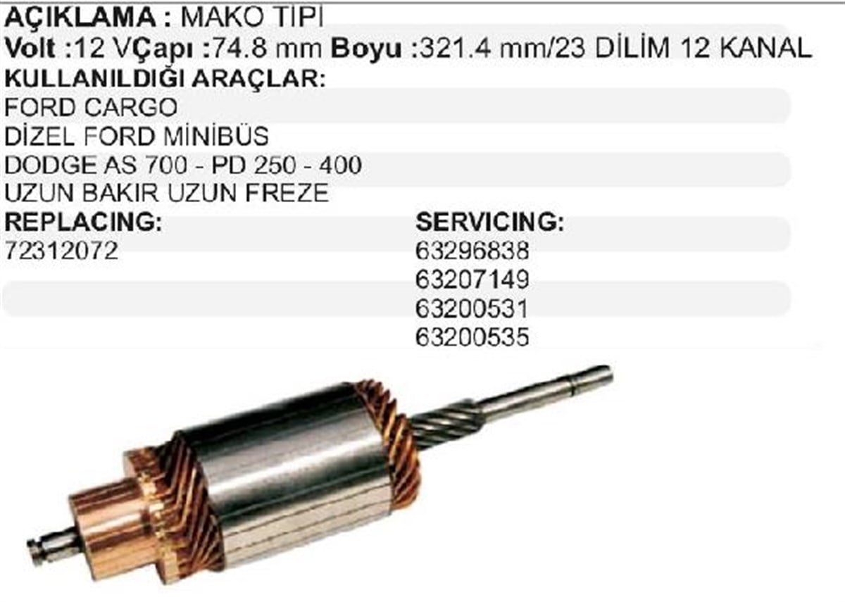 Marş Kollektörü 12v Ub Uf Transit Bmc Pancar Fıat Traktör 480 | Mako 72312072
