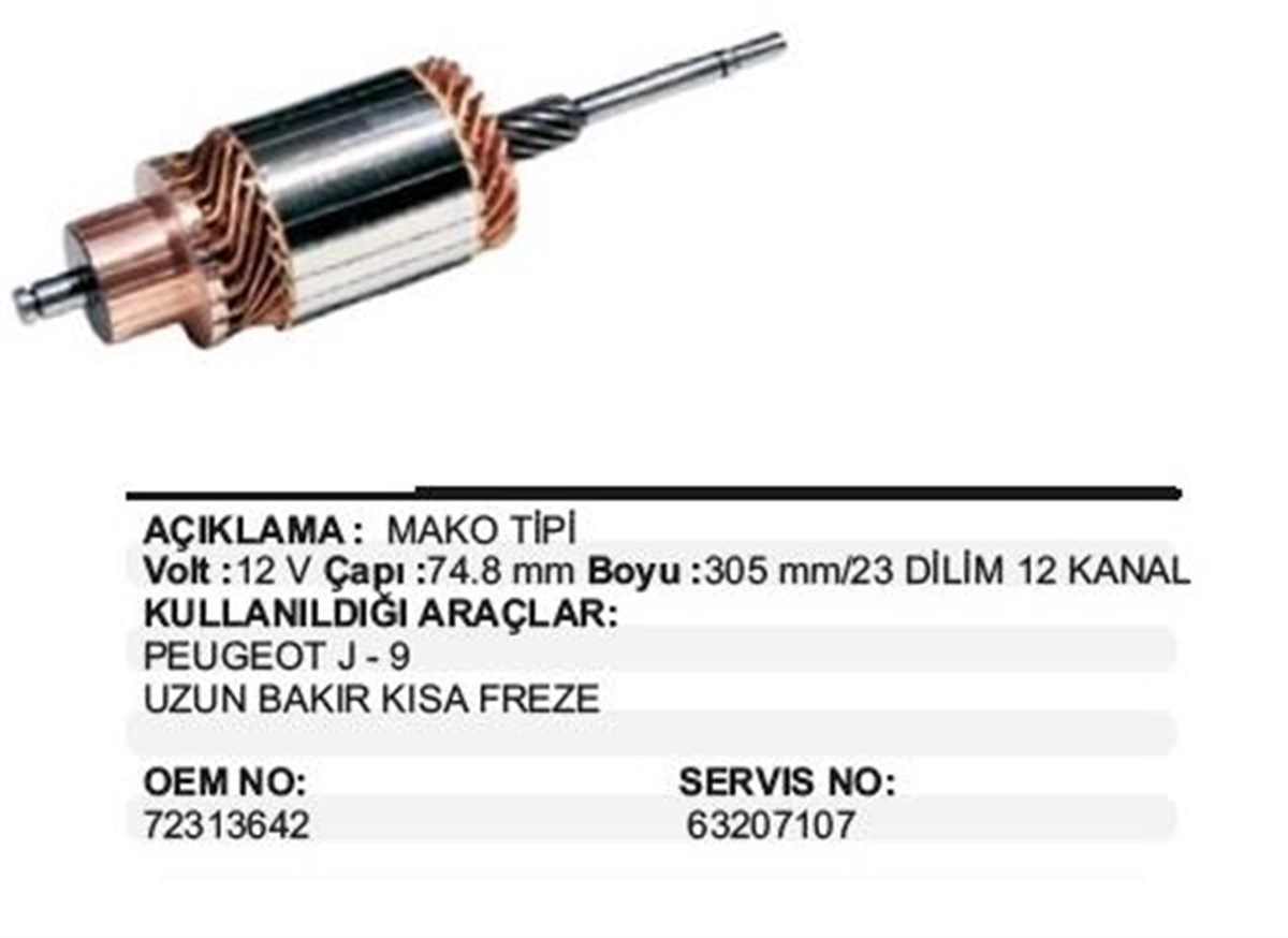 Marş Kollektörü 12v Ub+kf Peugeot J9 72313642 | Mako 72313642