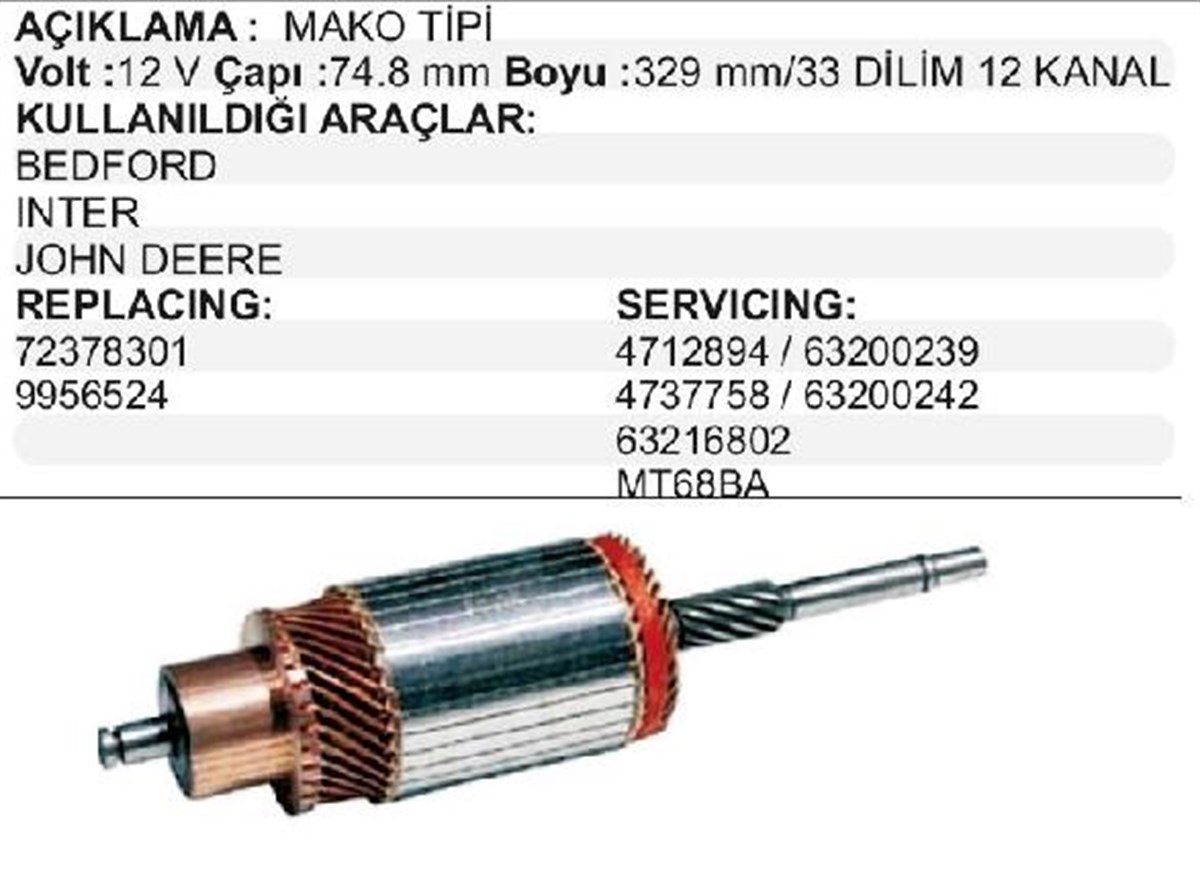 Marş Kollektörü 12v Ub+uf Inter B.ford J.dere | Mako 72378301