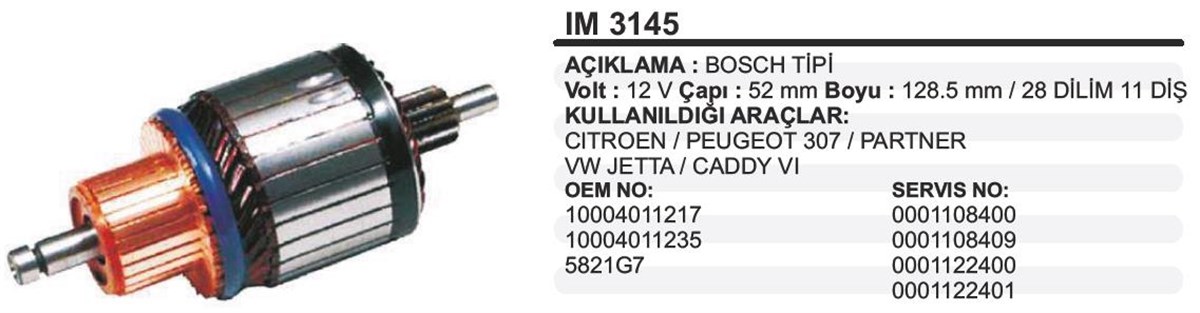 Marş Kollektörü 12v Vw Caddy 6 Jetta 307 Partner Renault Kango-partner-52x128.5x11 | Ith Im3145