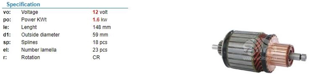 Marş Kollektörü 12v Vw Polo Seat Cordoba 1.3 1.4 Lombardini Boy:148 Cap:59 58.9x148x18 | Ith Im2109