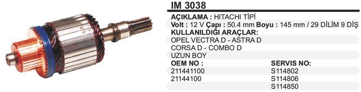 Marş Kollektörü 12v Opel Corsa-combo.50.50x145x9.300839 | Martek Im3038
