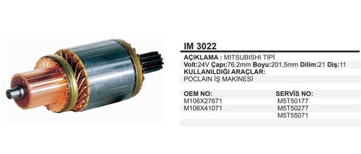 Marş Kollektörü 24v 11diş Poclain İş Makinası Mitsubishi Tip Im3022 M5t50177 M5t50277 M5t55071 M05t50177 M005t50277 M005t55071 | Remark Im3022
