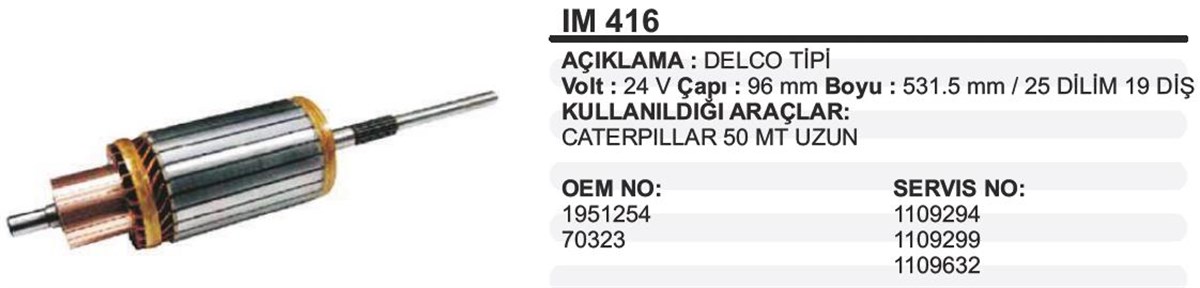 Marş Kollektörü 24v 50mt-uzun-96x531.5x19---ım416 | Ith Im416