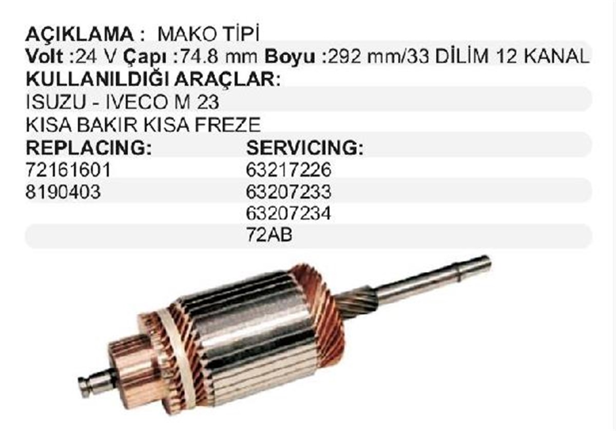 Marş Kollektörü 24v 5onc 35nc İsuzu Kb Kf Iveco İveco 50nc 35nc Fiat 411 415 72161601 | Mako 72161601