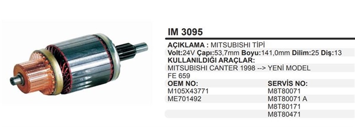 Marş Kollektörü 24v Canter Ym (rulmanlı)53.7x141x13-ım3095 | Martek Im3095