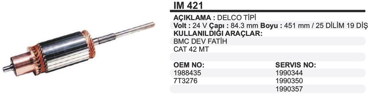 Marş Kollektörü 24v Dev Fatih Cat-42mt 84x451x19-ım421 Caterpıller 950-955 Im421 Umk1000 | Ith Im421