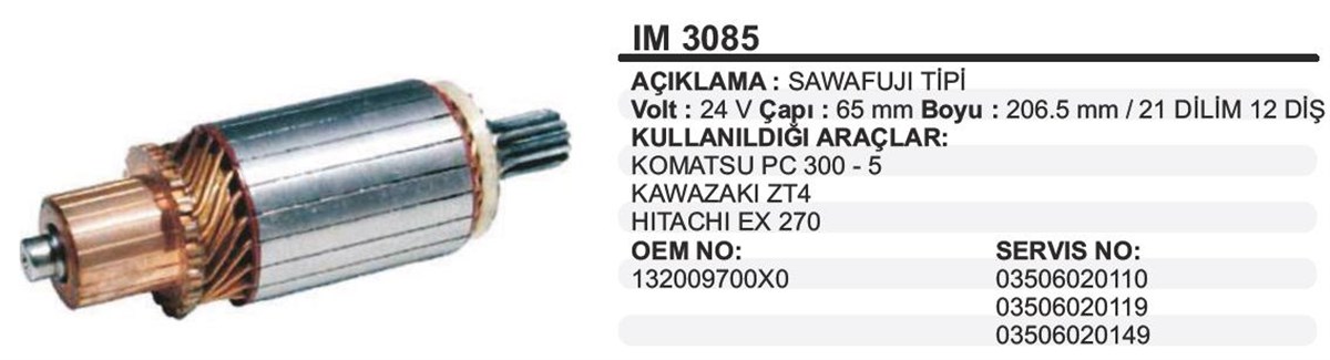 Marş Kollektörü 24v Hino İş Mk-65x206.5x12-ım3085 | Ith Im3085
