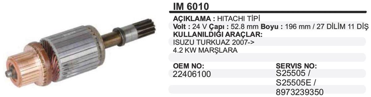 Marş Kollektörü 24v Isuzu Turkuaz 52.8x196x11-ım6010 | Ith Im6010