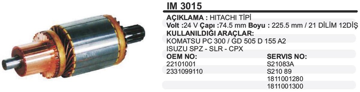 Marş Kollektörü 24v Komatsu 74.5x225.5x12 Im3015 | Ith Im3015