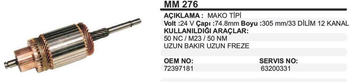 Marş Kollektörü 24v Mako Tip 50 Nc Ub/uf(181) 72397181 Orem 300153 Mm276 Im276 | Ith Immm276