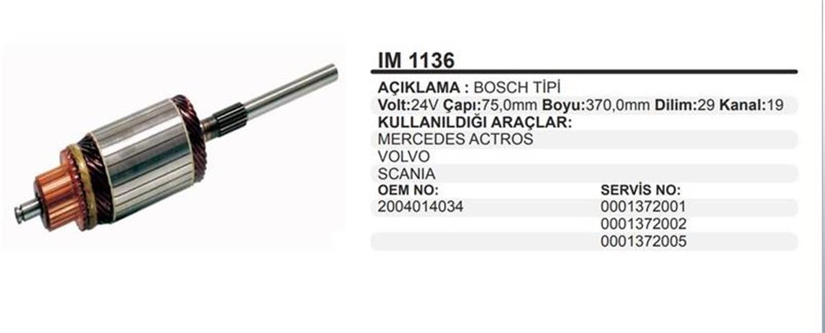 Marş Kollektörü 24v Mercedes Actros Daf Scanıa 75x370x19 Mercedes Actros Volvo Scanıa 370mm Duz Freze | Martek Im1136