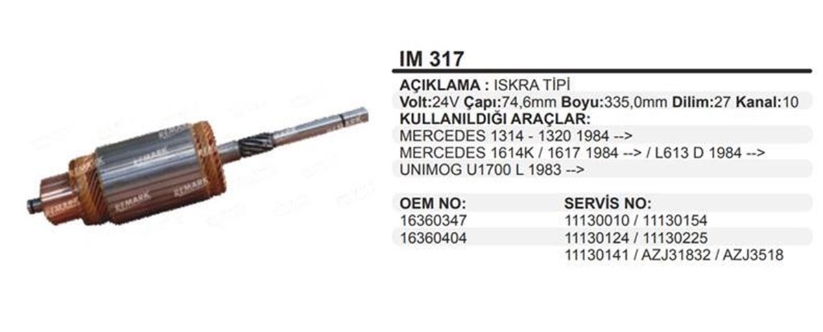 Marş Kollektörü 24v Mercedes Unimog Iskra Tipi | Ith Im317