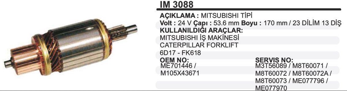 Marş Kollektörü 24v Mits Caterpillar İş Makinası Forklift 53.6x170x13-ım3088 | Aes Im3088