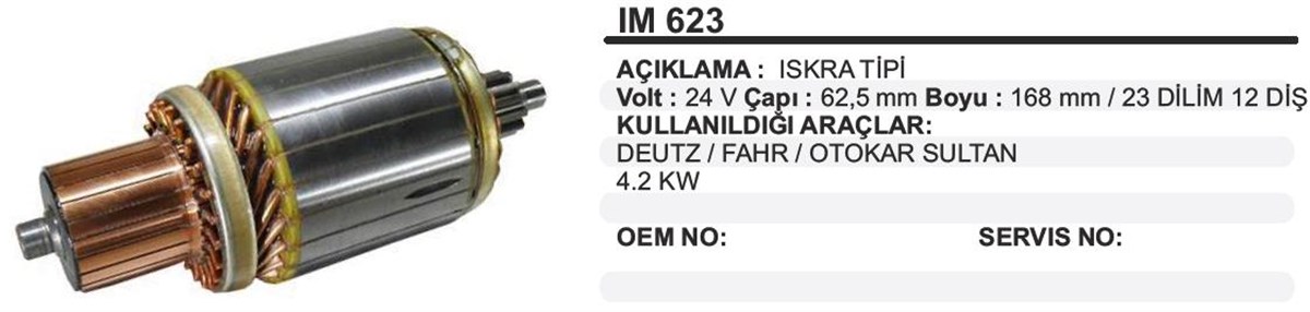 Marş Kollektörü 24v Deutz Fahr Otokar Sultan Deutz-62,5-168-12-ım623 | Ith Im623