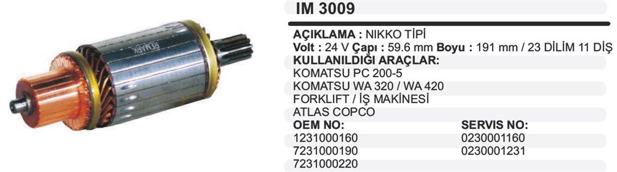 Marş Kollektörü 24v Pc200 Komatsu-59-192-11-ım3009 | Ith Im3009