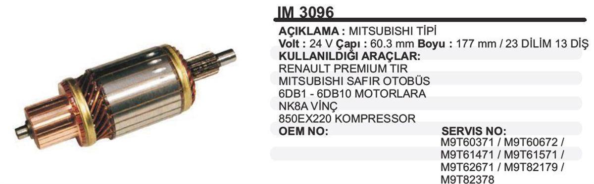 Marş Kollektörü 24v Mercedes Axor Atego Renault Premium Tır Safir Otobüs Axor (rulmanlı) Mits Safir 60.3x177x13-ım3096 | Wınwın Im3096