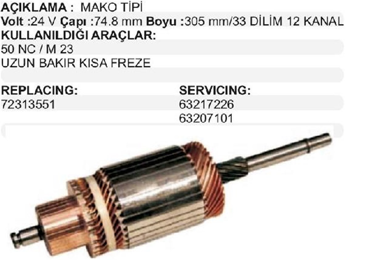 Marş Kollektörü 24v Ub Kf Fıat Iveco 5onc 35nc İsuzu 415 Fıat Traktör Fiat Traktör | Mako 72313551