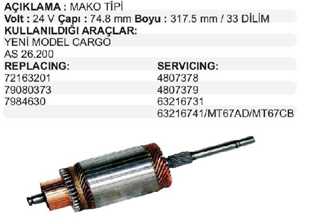Marş Kollektörü 24v Ub Kf Dodge Isuzu Ford Cargo Hino Im942 | Mako 72163201