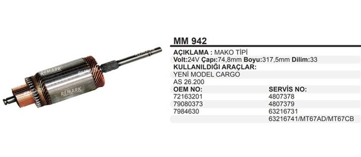Marş Kollektörü 24v Ub Kf Dodge Isuzu Ford Cargo As 26.20 72163201 Im942 | Martek Im942