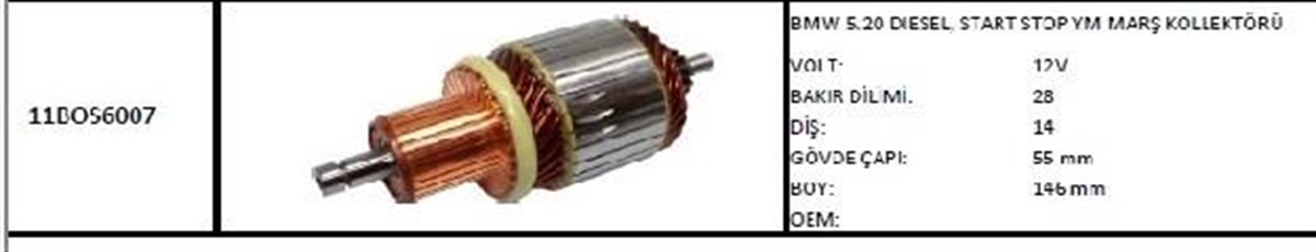 Marş Kollektörü Bmw 5.20 Dizel Start Stop Audi Skoda Vw Golf Polo Passat Skoda Fabia | Ith Imbos6007