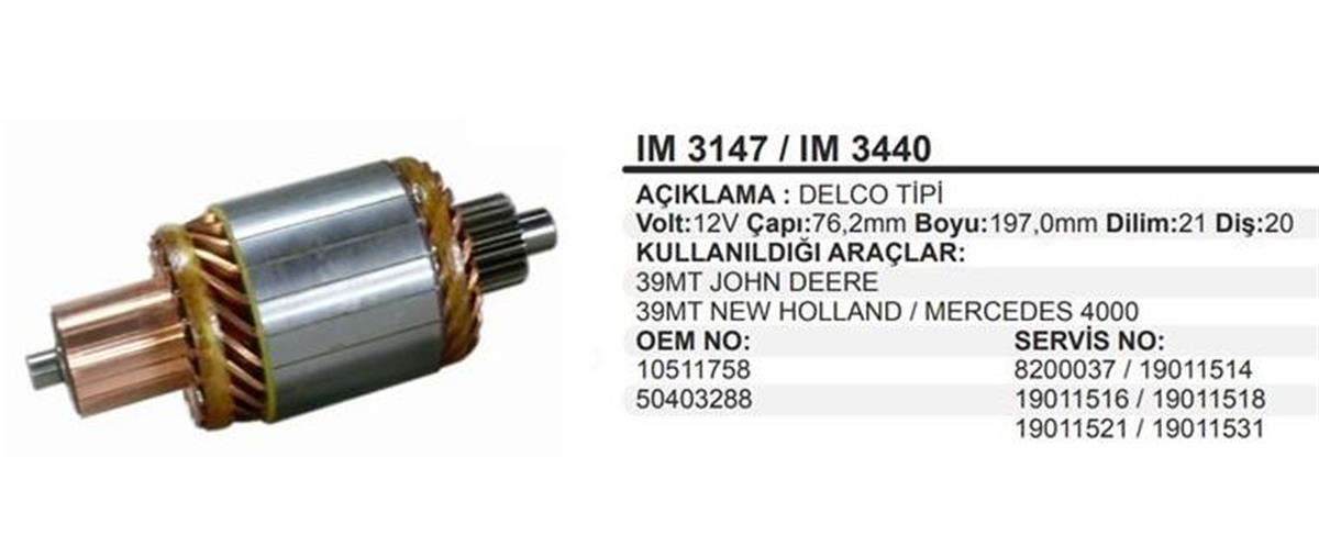 Marş Kollektörü 12v 20diş 39mt Johndeere Newholland Mercedes 4000 | Remark Im3440