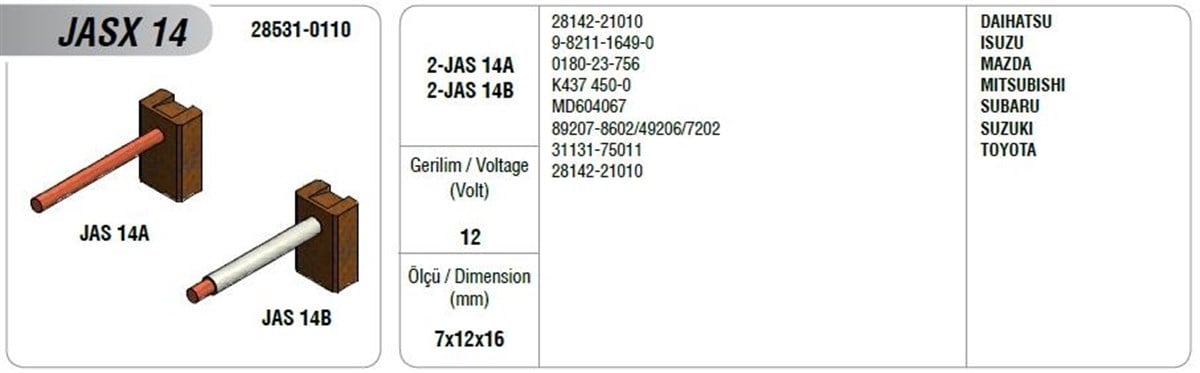 Marş Kömürü 12v Isuzu Mazda Mıtsubıshı Toyota Denso Tip | Mega Jasx14