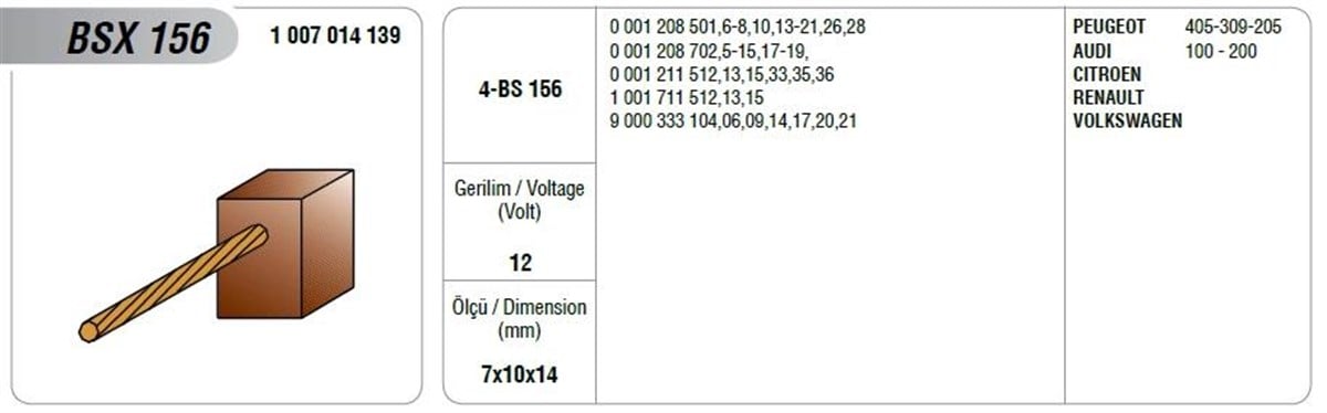 Marş Kömürü 12v Peugeot Audı Cıtroen Renault Vw | Mega Bsx156