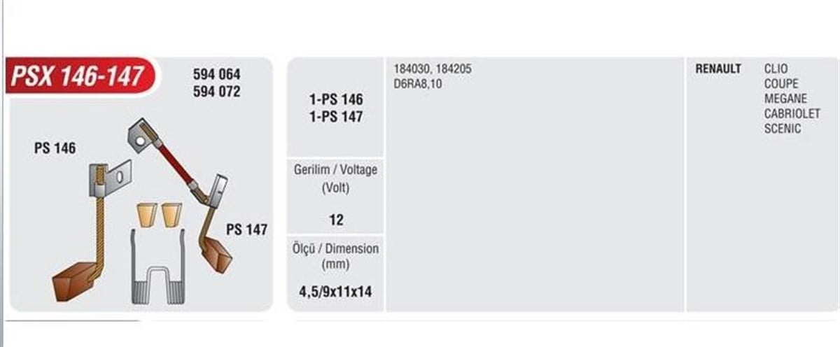 Marş Kömürü 12v Renault Clıo Coupe Megane Cabrıolet Scenıc | Mega Psx146-147