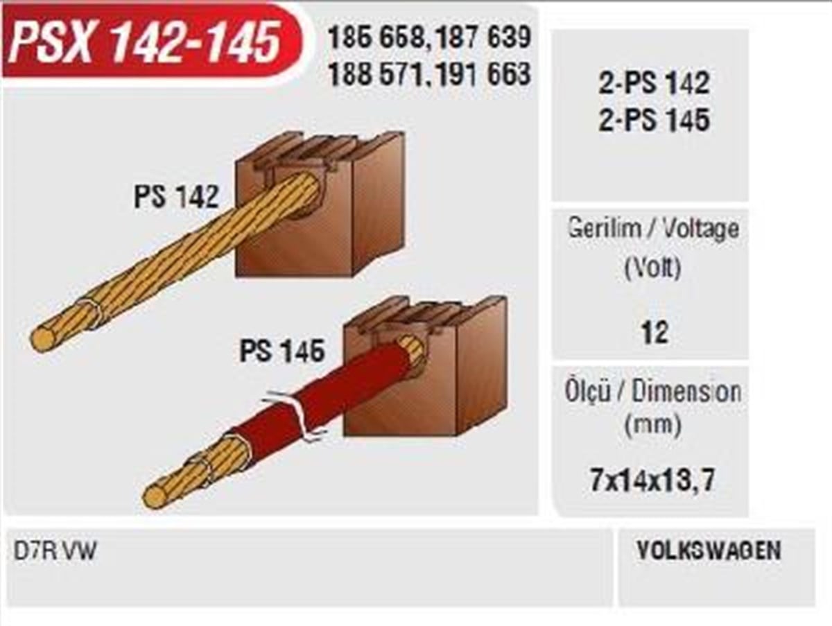 Marş Kömürü 12v Valeo Tip Vw D7r | Mega Psx142/145