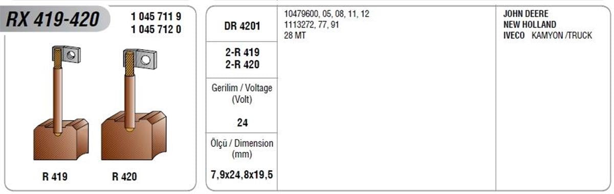 Marş Kömürü 24v 8x25x20 Johndeere New Holland Iveco 28mt Delco Nıkko Bmc Pro | Mega Rx419/420