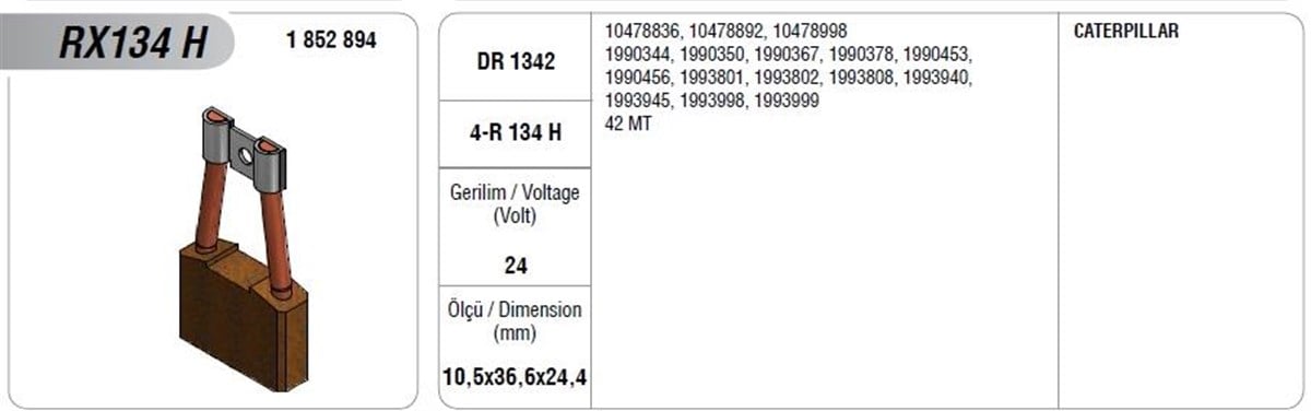 Marş Kömürü 24v Bmc Dev Fatih 42mt Caterpil 10,6-36,6-27-rx-134h | Mega Rx134h